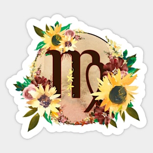 Virgo Zodiac Horoscope Maroon and Sunflower Floral Monogram Sticker